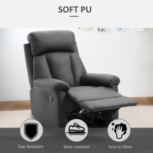 Fotoliu Relax Rabatabil cu Captuseala Ergonomica cuTaburet in Piele Ecologica,80 × 97 × 107cm Negru - Img 7