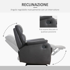 Fotoliu Relax Rabatabil Manual in Piele Sintetica, Maro, 75x92x99cm - Img 6
