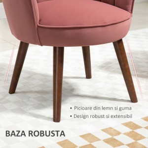 Fotoliu Scoica 66×66×78.5 cm – Catifea Roz cu Picioare Lemn - Img 6