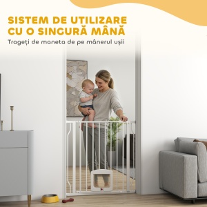 Gard Extensibil pentru Câini și Pisici cu Ușiță Integrată, Gard din Oțel și ABS, 75-85x2x76 cm, Alb - Img 6
