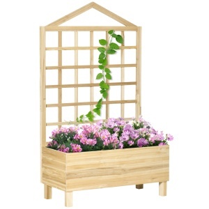 Ghivece din Lemn cu Grilaj pentru Catarat Vita de Vie, Paturi Suprainaltate pentru Gradina din Curte, Jardiniera in Aer Liber pentru Legume, Flori, Ierburi, Nuanta Natur Antichizata - Img 1