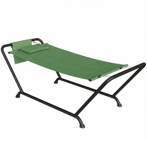Hamac de Exterior cu Suport, Hamac Autoportant cu Buzunar Lateral, Tetieră și Structură din Metal, Capacitate 150 kg pentru Grădină, Balcon, Terasă, 237 x 90 x 92 cm, Verde Închis