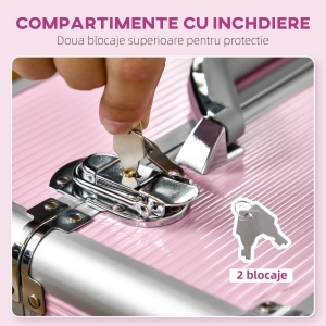 Husă pentru Călătorii de Machiaj, Cărucior Mare de Depozitare pentru Produse Cosmetice, 37x23x59 cm, Roz - Img 6