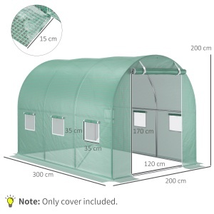 Învelitoare pentru Seră cu 12 Ferestre, Ușă Rulabilă și Margini Îngropate, 3x2x2 m, Verde - Img 3