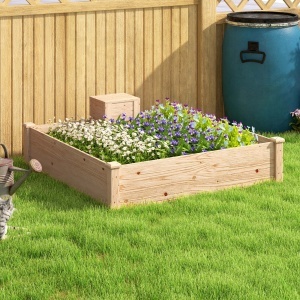 Jardinieră de Exterior cu Compostor și Bază Deschisă din Lemn de Brad, 123x123x25,5 cm, Lemn Natural - Img 8