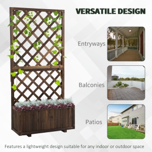 Jardinieră de Exterior cu Spalier, Grilaj pentru Plante Cățărătoare și Ghiveci, 72.5x31.5x149.5 cm, Lemn Natural - Img 6