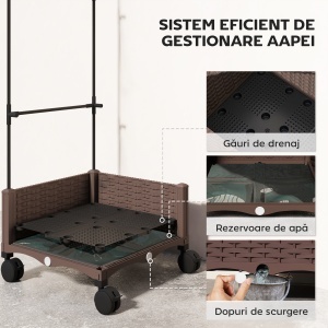 Jardinieră Înălțată cu Spalier 20L, Pat de Grădină Înălțat pentru Exterior cu Roți Blocabile, Sistem de Autoirigare, Orificii de Drenaj pentru Plante Cățărătoare, Legume și Flori, Maro - Img 6