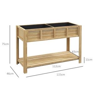 Jardinieră Înălțată din Lemn cu Raft Inferior, Separator, Găuri de Drenaj, 115x46x75 cm, Culoare Lemn - Img 3