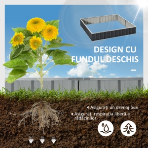 Jardinieră Modulară Fără Fund, Jardinieră Ridicată din Oțel pentru Plante și Ierburi, 258x90x30 cm, Gri Închis - Img 4