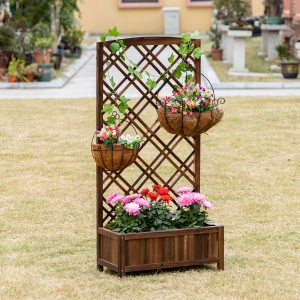 Jardinieră pentru Exterior din Lemn, Jardinieră cu Spalier pentru Plante Agățătoare, 60x30x122.5 cm, Maro - Img 2