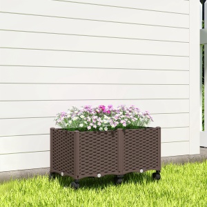 Jardinieră Ridicată din Plastic, 85L, Spațiu pentru Grădinărit în Aer Liber cu Roți Blocate, Sistem de Autoirigare, Orificii de Drenaj, Ideală pentru Plante, Legume și Flori, Maro - Img 8