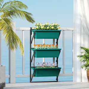 Jardinieră Verticală pentru Exterior cu 3 Niveluri și Ghivece cu Orificii de Drenaj, 56x42x100 cm, Verde - Img 8