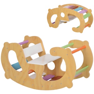 Joc pentru Copii 2 în 1 Rampă Montessori și Scaun Balansoar pentru Uz Interior, 91x41x48 cm, Multicolor