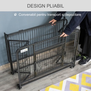 Kennel pentru Caini Pliabil Usa cu Blocare 4 Roti Fund Detasabil - Img 7