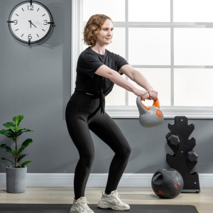 Kettlebell 8kg din PU si nisip cu baza plata si maner practic pentru deadlifting, genuflexiuni si lifting, 20x14x24 cm, portocaliu - Img 7