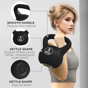Kettlebell de 4kg pentru Sport și Fitness cu Bază Plată și Mâner, Greutate Kettlebell, 18x12x20 cm, Negru - Img 6