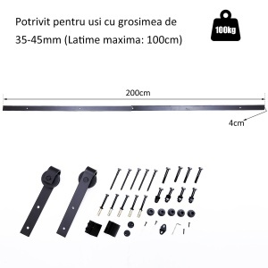 Kit Montaj Usi Glisante – sina 200 cm cu Accesorii Otel - Img 4