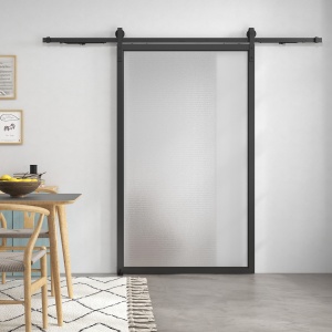 Kit pentru Ușă Glisantă cu Instalare fără Perforare pentru o Singură Ușă, Kit Modern pentru Ușă Glisantă, 244x0.5x4 cm, Negru - Img 8