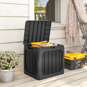 Ladă de Grădină 121L din Plastic, Cutie de Depozitare pentru Exterior cu Mânere, Impermeabilă și cu Încuiere, 56x45x53 cm, Negru - Img 2
