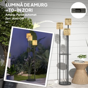 Lampă de Exterior cu 3 Lumini, Raft Central și Bază Rotundă, Ø37x144 cm, Negru - Img 6