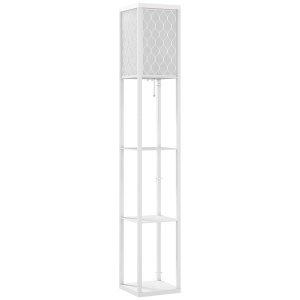 Lampă de Podea 2 în 1 Modernă cu 3 Rafturi, Soclu E27, 26x26x160 cm, Alb