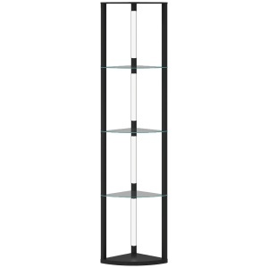 Lampă de podea cu 5 rafturi și lumină LED, 3 niveluri de luminozitate și întrerupător cu pedale, Negru