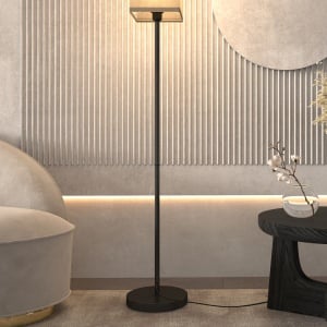 Lampă de Podea cu Întrerupător de Picior din Material Textil cu Efect de In și Metal, Ø25x161,5 cm, Negru - Img 9