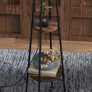 Lampa de Podea cu Rafturi, Lampi Moderne Inalte Independente pentru Camera de Zi, Dormitor, cu Abajur din Material Textil (Becul nu este Inclus), Nuc Maro si Maro Deschis - Img 9