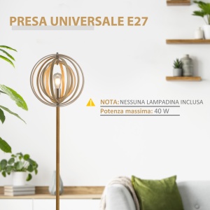 Lampa de Podea Design cu Abajur cu Inele Reglabile din Lemn Becuri E27 Ф38 x 160 cm - Img 4