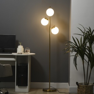 Lampa Podea Moderna – 3 Becuri Aurii, Otel & Sticla - Img 2