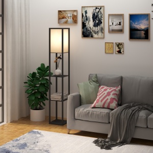 Lampa Pom cu Librarie 3 Niveluri Negru 26 x 26 x 160 cm - Img 2