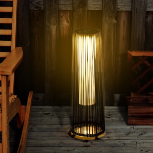 Lanternă Solară de Grădină cu Panou de Încărcare, Lampă solară de Exterior din Metal și Ratan, Ø21.5x61 cm, Maro - Img 2