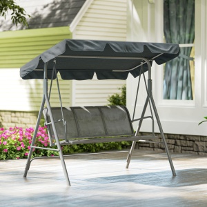 Leagăn de grădină 3 locuri cu acoperiș parasolar reglabil și detașabil, șezut respirabil din poliester, capacitate 240 kg, 171x108x154 cm, gri închis - Img 8