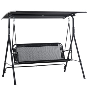 Leagan de Gradina cu 3 Locuri cu Acoperis Parasolar Reglabil Negru 172x110x155cm - Img 1