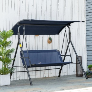 Leagăn de Grădină cu 3 Locuri și Acoperiș Reglabil din Material și Oțel, 172x110x153 cm, Albastru Închis - Img 2
