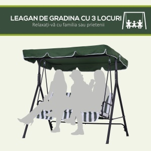 Leagăn de Grădină cu 3 Locuri și Parasolar Basculant, 172×110×153 cm, Verde - Img 6