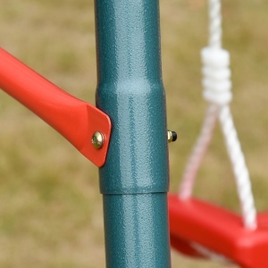 Leagăn Dublu pentru Copii 3+ Ani cu Structură din Metal, Leagăn de Grădină cu Coardă Reglabilă, Joc de Exterior, Max 45 kg, 239x156x180 cm, Verde și Roșu - Img 8