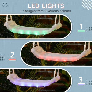 Leagan pentru copii 9-36 luni din plastica PP si PE pentru spatii interioare si exterioare cu franghie reglabila si lumini LED, 39x16.5x120-180 cm, alb - Img 4