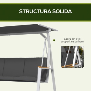 Leagan tip scaun pentru terasa cu 3 locuri, Gri - Img 7