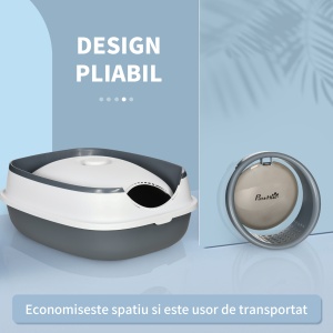 Litier pentru pisici 5 kg max cu paleta si deodorant incluse, design si maner pliabil, PP si ABS, 52x41x38 cm, alb si gri - Img 7