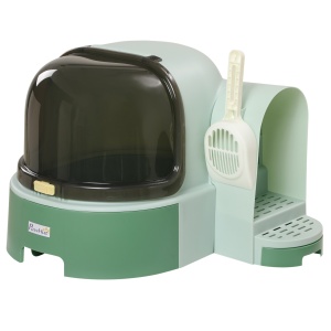 Litieră pentru Pisici cu Capac, Litieră Închisă cu Tavă Detașabilă și Lopățică Inclusă, 52x60x42 cm, Verde - Img 1