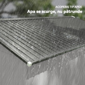 Magazie de Grădină 12,4 m² 340x386x200 cm cu Uși Glisante, Acoperiș Înclinat și 4 Guri de Aerisire, Albă - Img 7