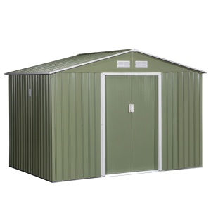 Magazie de gradina 277 x 195 x 192cm cu usi glisante duble, 4 orificii de aerisire, din otel durabil, verde - Img 1
