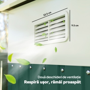 Magazie de Gradina cu Ușa Glisantă si Orificii de Aerisire, din Oțel Galvanizat, 345x280,5x169-201cm, Verde - Img 8