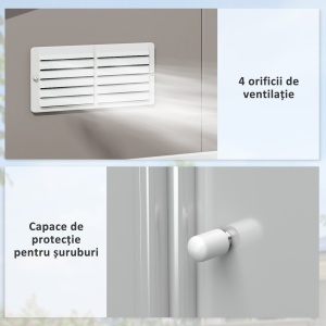 Magazie de Gradina cu Usi Duble Glisante si Acoperis Inclinat, Sopron de Gradina din Otel si PP, 3.4x4x2m, Gri - Img 7
