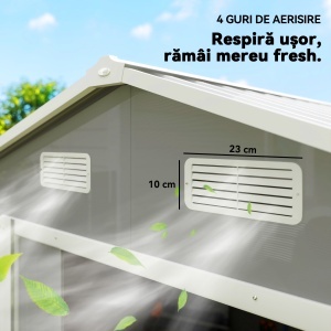 Magazie de Gradina, Suport pentru Unelte din Otel cu Usi Glisante si Orificii de Aerisire, 236x196x210cm, Maro - Img 8