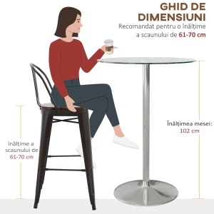 Masa Bistro Rotunda Bar – Blat Sticla Securizata Ø90 cm, Cadru Metalic Modern - Img 7