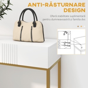 Masă Consolă cu 2 Sertare, Masă Modernă de Intrare cu Bază din Oțel în Ton Auriu, 80x31.5x75 cm, Alb - Img 7