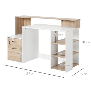 Masa de Birou Moderna pentru Computer cu Rafturi din Lemn MDF, 140x55x92 cm - Img 3