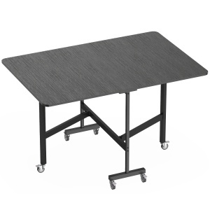 Masă de Dining Pliabilă, Masă de Bucătărie Rabatabilă cu Roți și Frâne pentru 4-6 Persoane, Masă Compactă cu Structură din Oțel, 120x80x73 cm, Negru cu Efect de Lemn